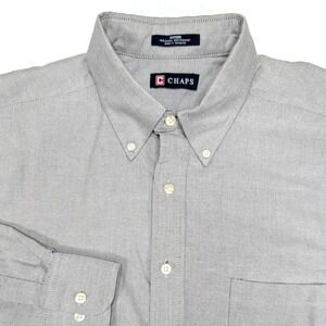 Chaps Vintage Mens Oxford Wrinkle Free‎ Button Down Shirt Large Long Sleeve Gray